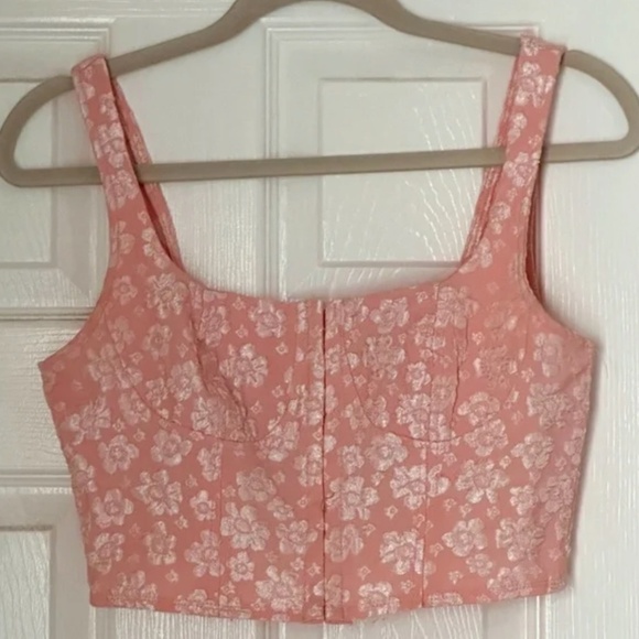 Wild Fable Pink Floral Cropped Corset Style Top Button Front Size Juniors Small - Picture 1 of 4